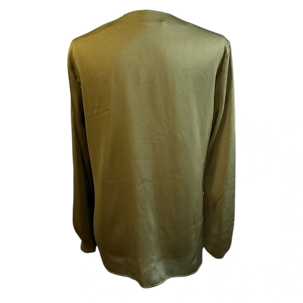 Banana Republic Elegant V-Neck Poet Sleeve Olive Green Satin Top Size M #1849 - Picture 3 of 5